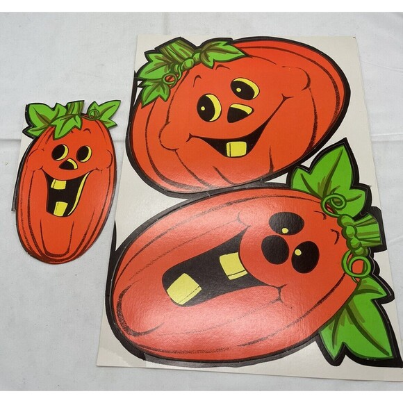 3 VINTAGE HALLOWEEN DIE-CUT Decoration 9” TOOTHY JACK O-LANTERN RARE - Picture 1 of 13